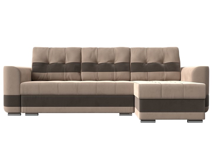 Угловой диван Честер, Бежевый/коричневый (велюр) в Вологде - изображение 1