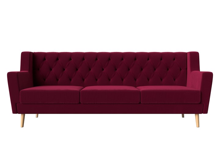 Прямой диван Брайтон 3 Люкс, Бордовый, без механизма (велюр) в Вологде - изображение 1