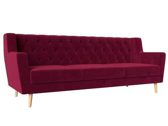Прямой диван Брайтон 3 Люкс, Бордовый, без механизма (велюр) в Вологде - изображение