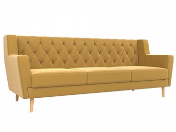 Прямой диван Брайтон 3 Люкс, Желтый, без механизма (микровельвет) в Вологде