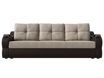 Прямой диван Меркурий еврокнижка, Бежевый/коричневый (рогожка/экокожа) в Вологде - предосмотр 1