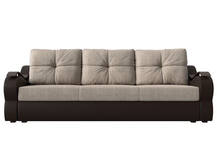 Прямой диван Меркурий еврокнижка, Бежевый/коричневый (рогожка/экокожа) в Вологде - изображение 1