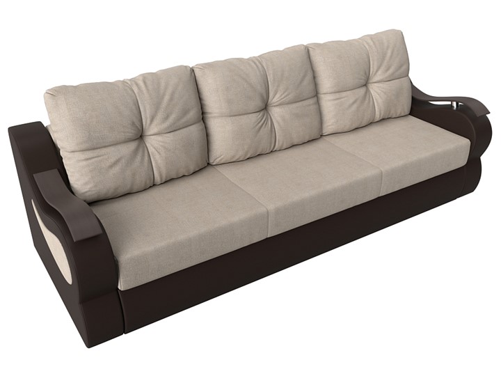 Прямой диван Меркурий еврокнижка, Бежевый/коричневый (рогожка/экокожа) в Вологде - изображение 4