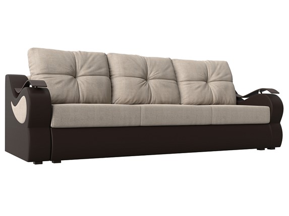 Прямой диван Меркурий еврокнижка, Бежевый/коричневый (рогожка/экокожа) в Вологде - изображение