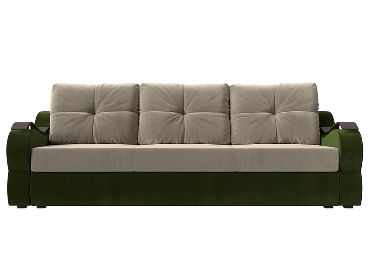 Прямой диван Меркурий еврокнижка, Бежевый/зеленый (микровельвет) в Вологде - изображение 1