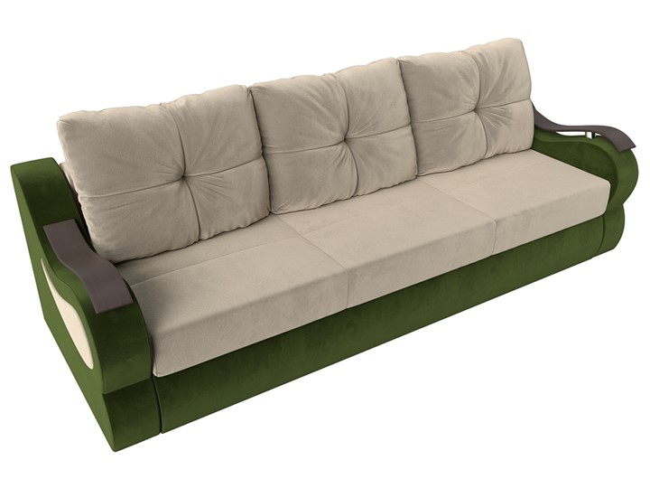 Прямой диван Меркурий еврокнижка, Бежевый/зеленый (микровельвет) в Вологде - изображение 4