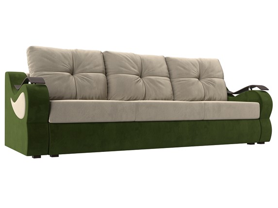 Прямой диван Меркурий еврокнижка, Бежевый/зеленый (микровельвет) в Вологде - изображение