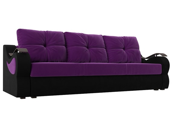 Прямой диван Меркурий еврокнижка, фиолетовый/черный (микровельвет) в Вологде - изображение
