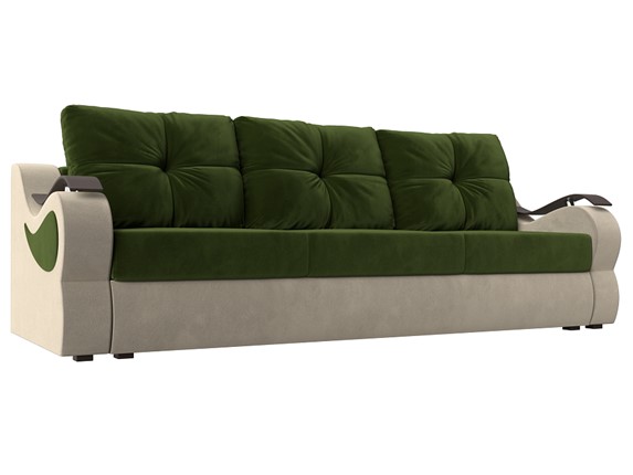 Прямой диван Меркурий еврокнижка, Зеленый/бежевый (микровельвет) в Вологде - изображение