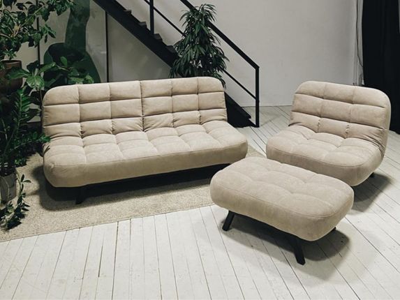 Комплект мебели Абри цвет бежевый диван + кресло +пуф пора металл в Вологде - изображение