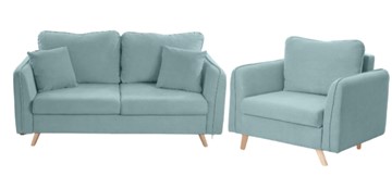 Комплект мебели Бертон голубой диван+ кресло в Вологде