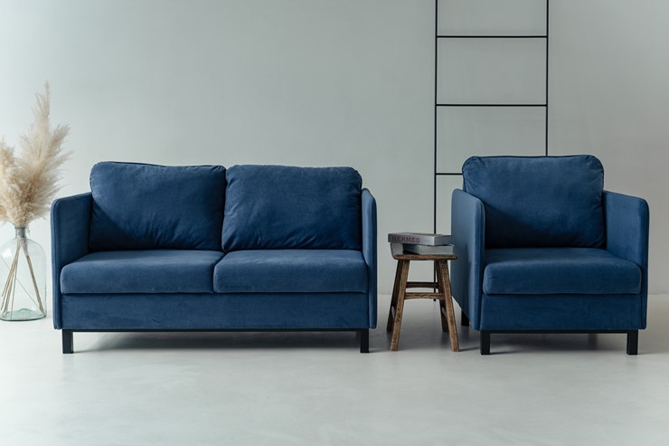 Комплект мебели диван + кресло-кровать Бэст синий в Вологде - изображение 5