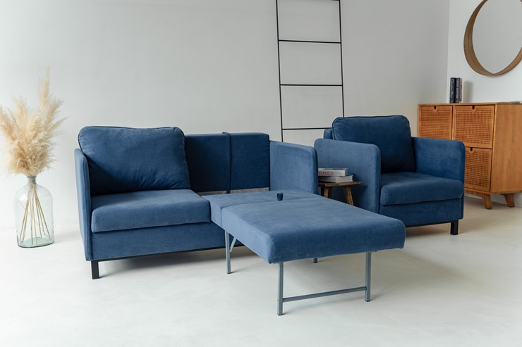 Комплект мебели диван + кресло-кровать Бэст синий в Вологде - изображение 6