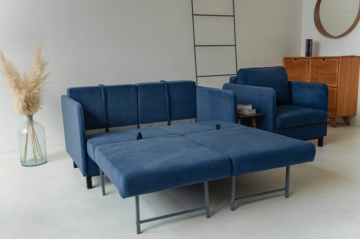 Комплект мебели диван + кресло-кровать Бэст синий в Вологде - изображение 7