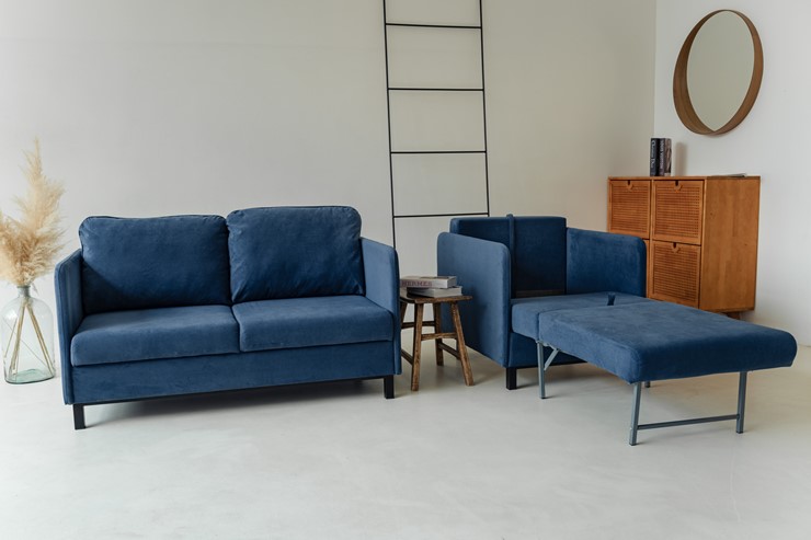 Комплект мебели диван + кресло-кровать Бэст синий в Вологде - изображение 8
