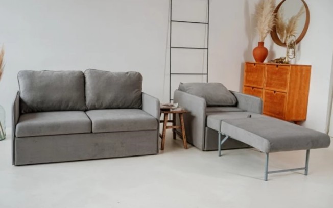 Мебельный набор Амира серый диван + кресло в Вологде - изображение 1