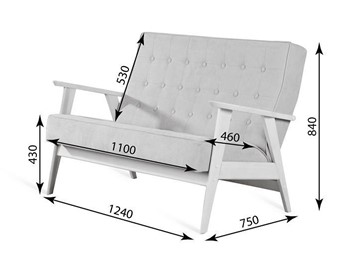 Прямой диван Ретро, двухместный (беленый дуб / RS 12 - розовый) в Вологде - предосмотр 2