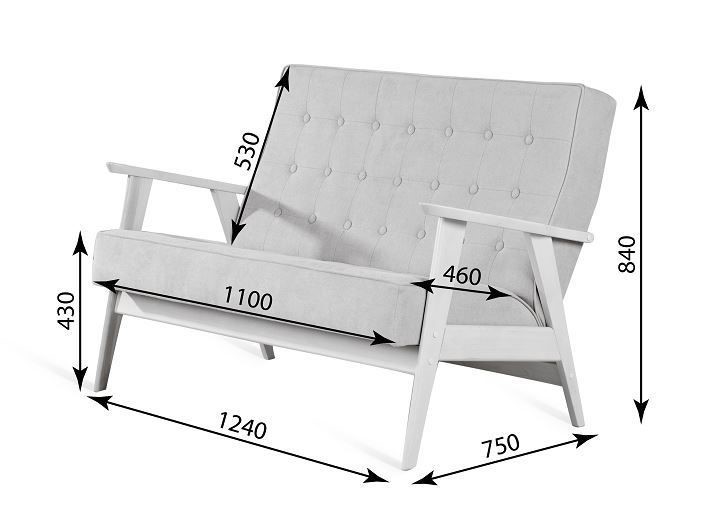 Прямой диван Ретро, двухместный (беленый дуб / RS 12 - розовый) в Вологде - изображение 2