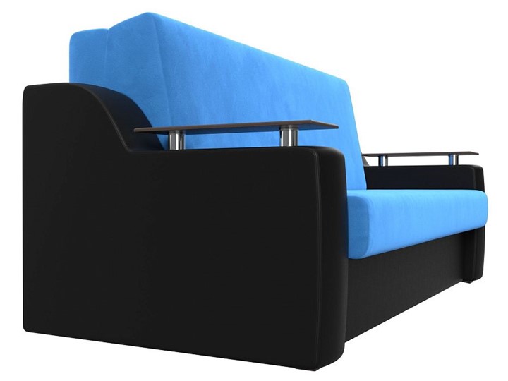 Прямой диван Сенатор Аккордеон 160, Голубой\Черный (Велюр\Экокожа) в Вологде - изображение 5