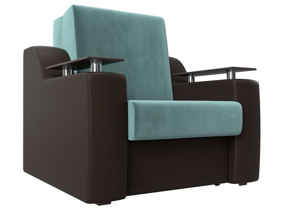Кресло-кровать Сенатор 80, Бирюзовый\Коричневый (Велюр\Экокожа) в Вологде - изображение