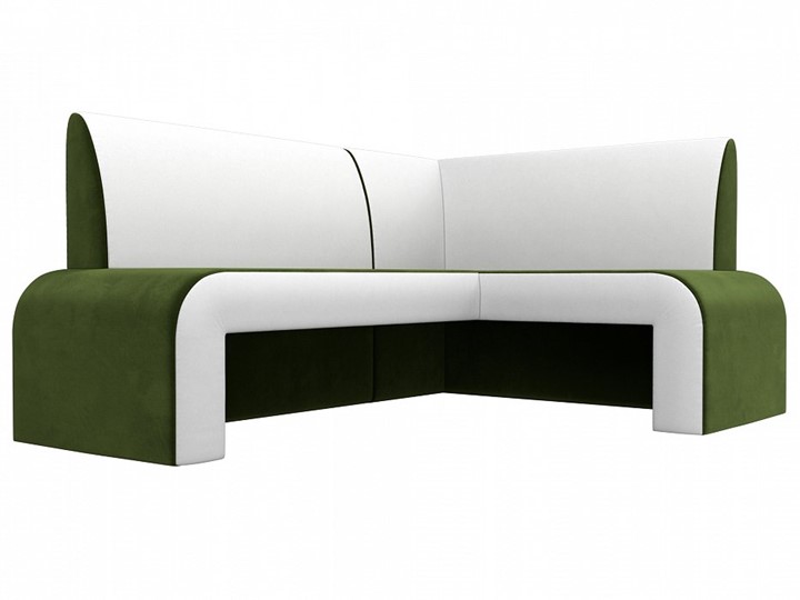 Кухонный диван Кармен угловой, Зеленый/Белый (микровельвет/экокожа) в Вологде - изображение 3