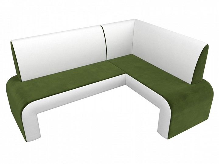Кухонный диван Кармен угловой, Зеленый/Белый (микровельвет/экокожа) в Вологде - изображение 5