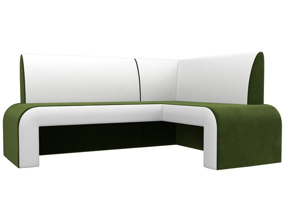 Кухонный диван Кармен угловой, Зеленый/Белый (микровельвет/экокожа) в Вологде - изображение