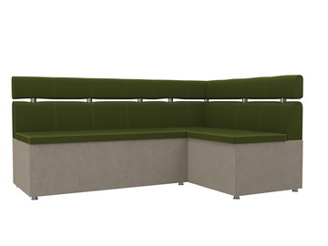 Кухонный прямой диван Классик угловой, Зеленый/Бежевый (микровельвет) в Вологде
