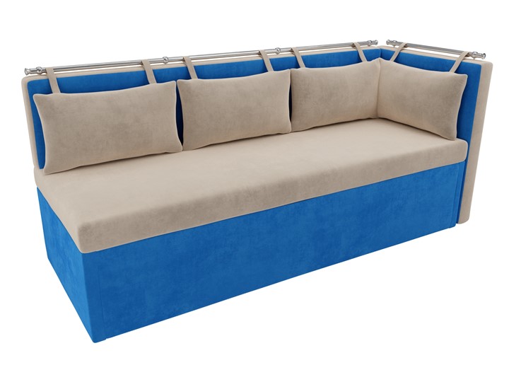 Кухонный диван Метро угловой, Бежевый/Голубой (велюр) в Вологде - изображение 5