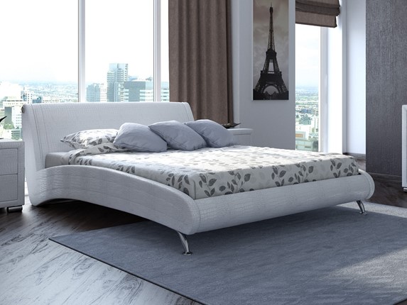 Двуспальная кровать Corso-2 160х200, Экокожа (Кайман белый) в Вологде - изображение