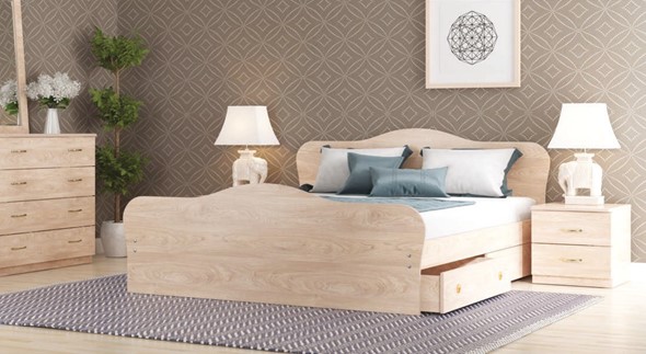 Кровать 2-х спальная Каролина, 160х200 с основанием, дуб млечный в Вологде - изображение