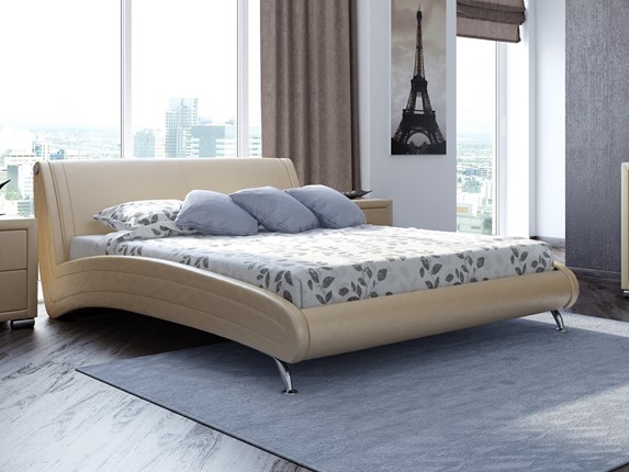 Кровать в спальню Corso-2 160х200, Экокожа (Бежевый перламутр) в Вологде - изображение
