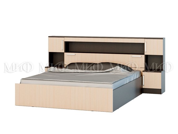 Кровать 2-спальная Бася 1600 с надстройкой и с тумбами в Вологде - изображение