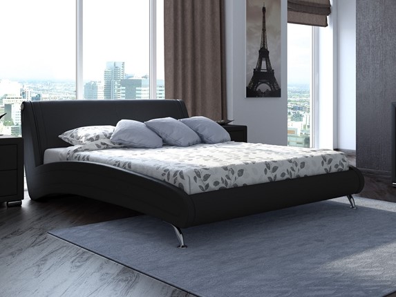 Кровать 2-спальная Corso-2 160х200, Экокожа (Черный) в Вологде - изображение