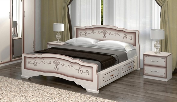 Кровать с выкатными ящиками Карина-6 (Дуб Молочный) 140х200 в Вологде - изображение