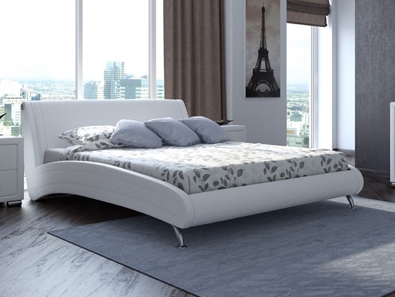 Кровать спальная Corso-2 160х200, Экокожа (Белый) в Вологде - изображение