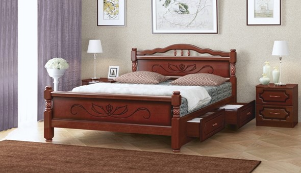 Кровать с выкатными ящиками Карина-5 (Орех) 140х200 в Вологде - изображение