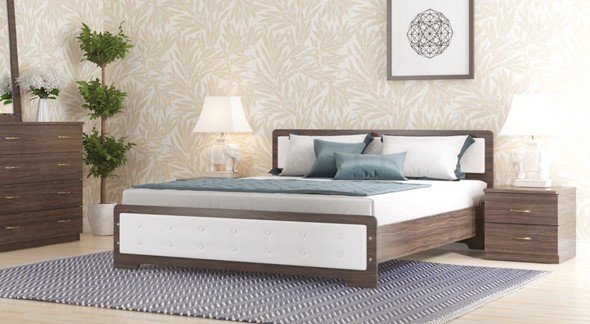 Спальная кровать Золушка, 140х200 с основанием, кожзам, венге в Вологде - изображение