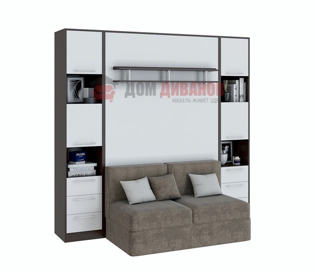 Кровать-шкаф с диваном Бела 1, с полкой ножкой, 1200х2000, венге/белый в Вологде - изображение 1
