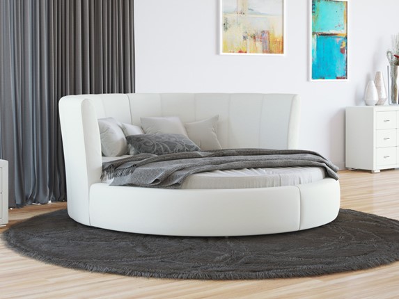 Круглая кровать Luna 200х200, Экокожа (Белый) в Вологде - изображение