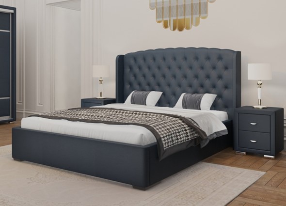 Кровать Dario Classic Lite 140x200, Экокожа (Темно-синий) в Вологде - изображение