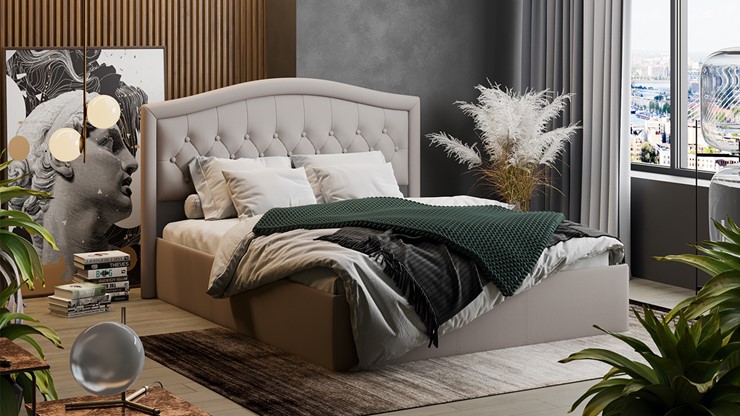 Кровать спальная Адель тип 1 (Велюр Мокко светлый) в Вологде - изображение 3