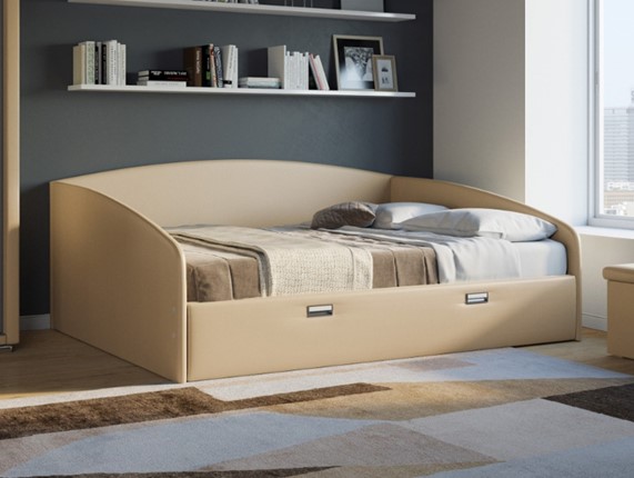 Двуспальная кровать Bono 160х200, Экокожа (Бежевый) в Вологде - изображение