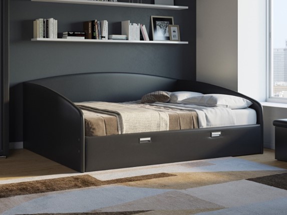 Двуспальная кровать Bono 160х200, Экокожа (Черный) в Вологде - изображение