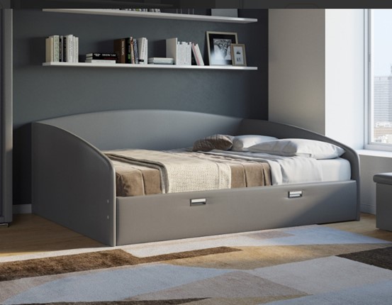 Кровать в спальню Bono 160х200, Экокожа (Серый) в Вологде - изображение