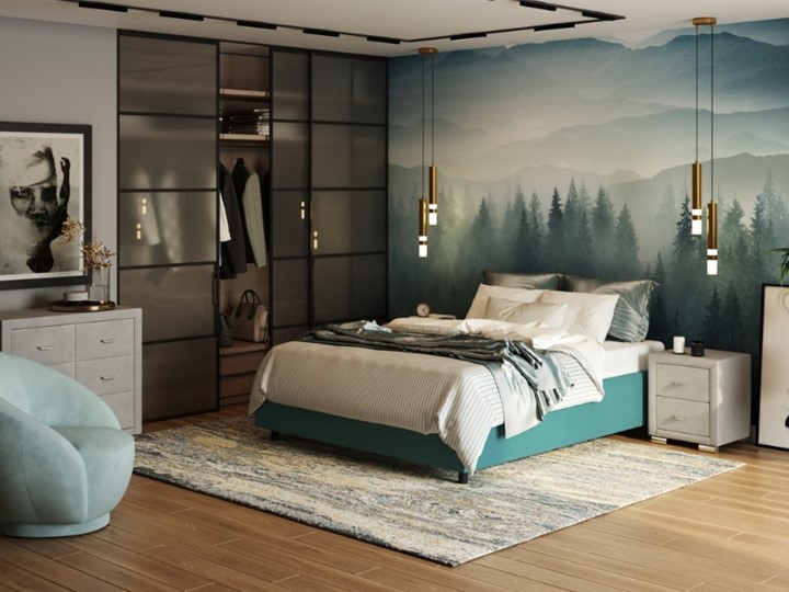 Кровать спальная Como (Veda) Base 1 140x200, Велюр (Forest 562 Голубой) в Вологде - изображение 1