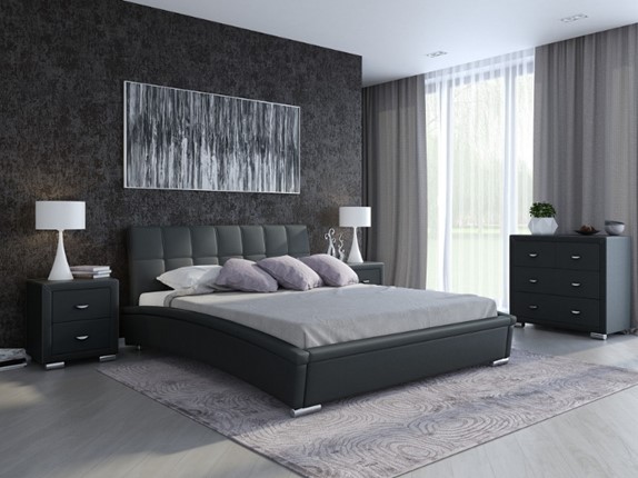 Кровать Corso-1L 140x200, Экокожа (Черный) в Вологде - изображение