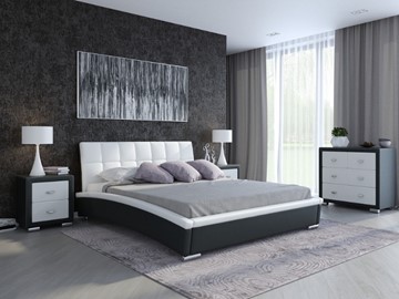 Кровать Corso-1L 140x200, Экокожа (Черный с белым) в Вологде