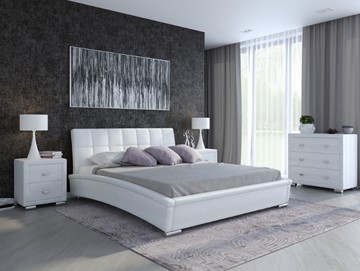 Кровать двуспальная Corso-1L 160x200, Экокожа (Кайман белый) в Вологде