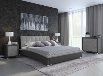 Кровать двуспальная Corso-1L 180х200, Экокожа (Темно-серый с серым) в Вологде
